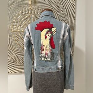 Just Cavalli Vintage Denim Jacket with Hand PainterRooster-S/IT40